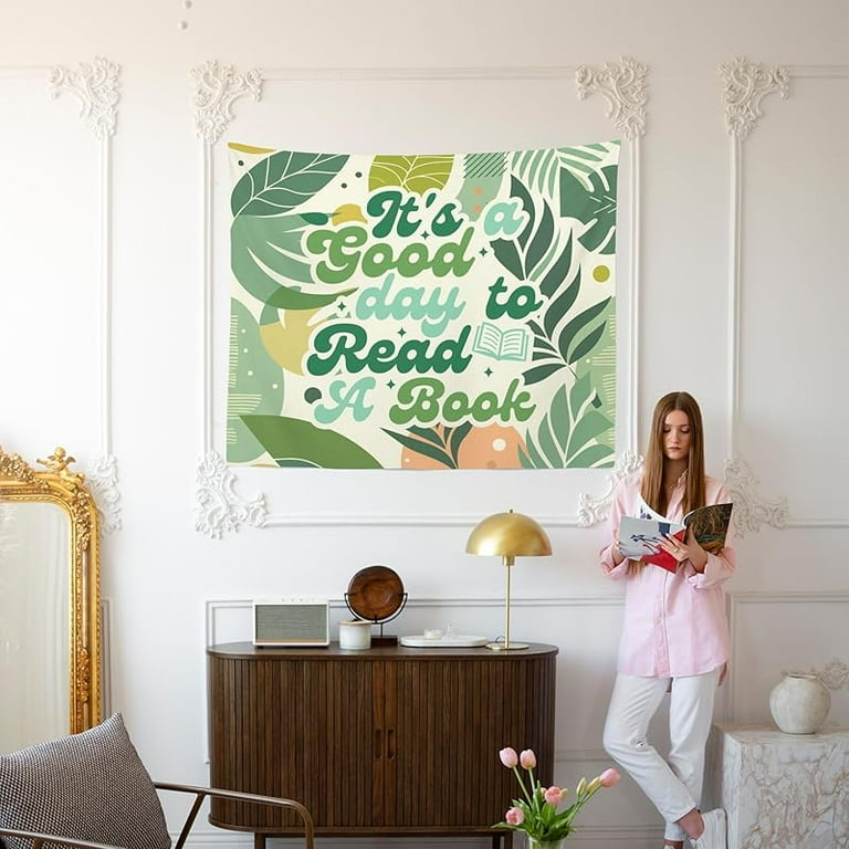 Arazzo Da Parete MNASAIOOO Con Scritta 'It's A Good Day To Read A Book' | 152x127 Cm | Decorazione In Poliestere Per Amanti Dei Libri, Biblioteche, Camerette E Dormitori | Stampa Vivace - 3