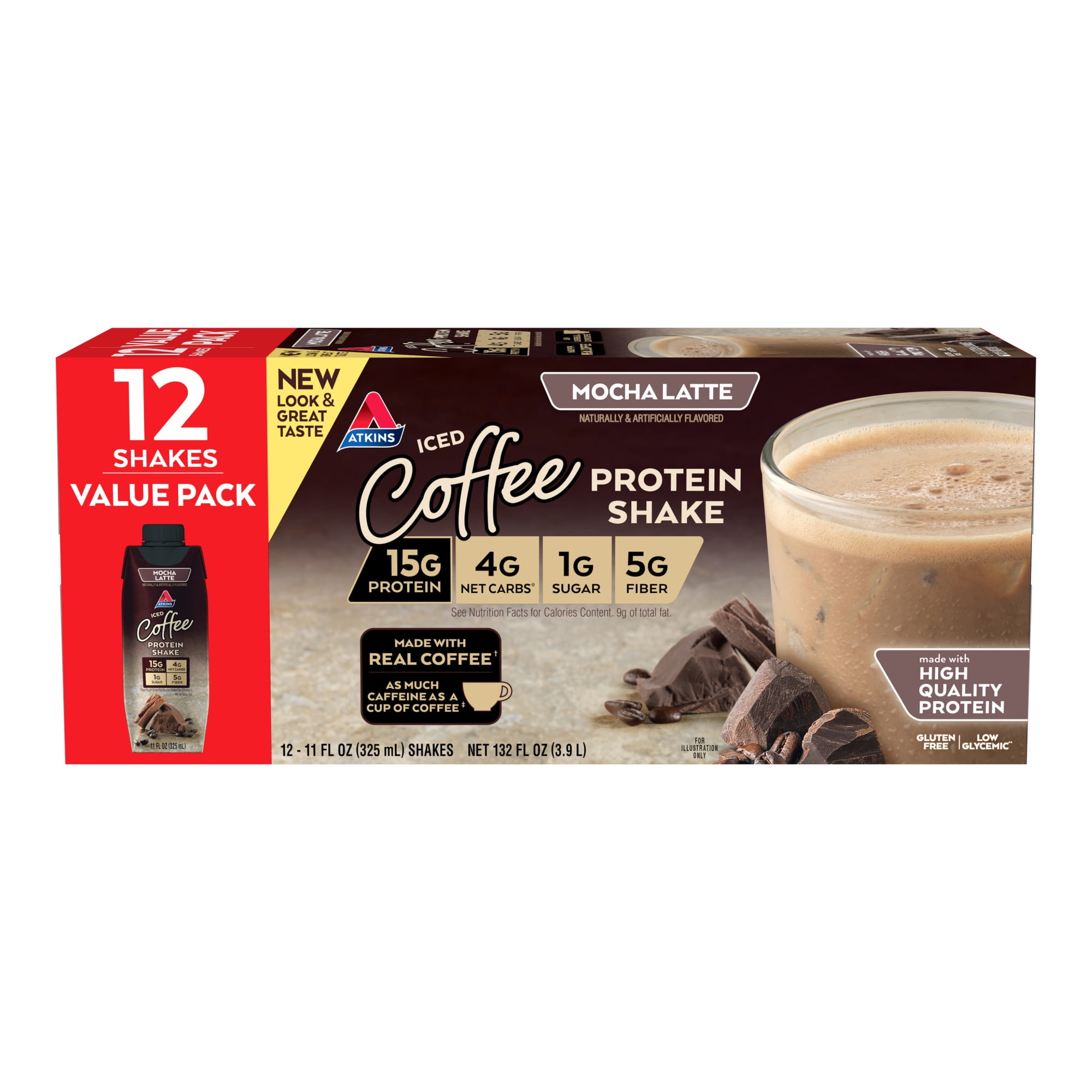Atkins Gluten Free Protein-Rich Shake, Mocha Latte, Keto Friendly, 12 Count (Ready to Drink)