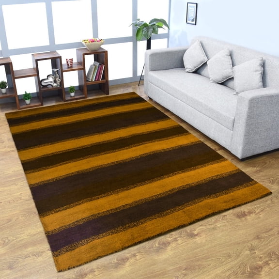 Rugsotic Carpets Handmade Rugs Hand Knotted Loom Rectangle 5'x8' Gold Purple Silk Mix for Indoor Use