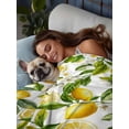 thumbnail image 3 of Lemon Yellow King Size Flat Sheet, Wrinkleproof & Fadeproof Cooling Flat Bed Sheet Only, Country Watercolor Floral Leaf Green White Breathable Soft Bedding Top Sheets 105 x 98 Inches, 3 of 8