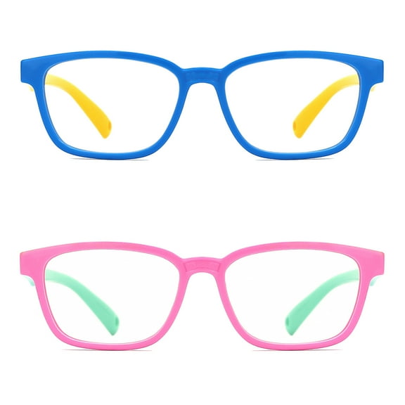 TIJN Kids Girls Blue Light Blocking Computer Glasses Flexible Silicone UV Protection 2Pack