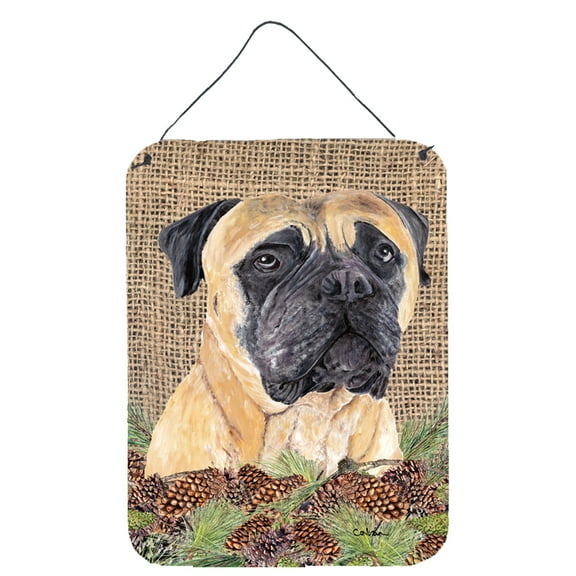 Mastiff Faux Burlap and Pine cones Wall or Door Hanging Prints