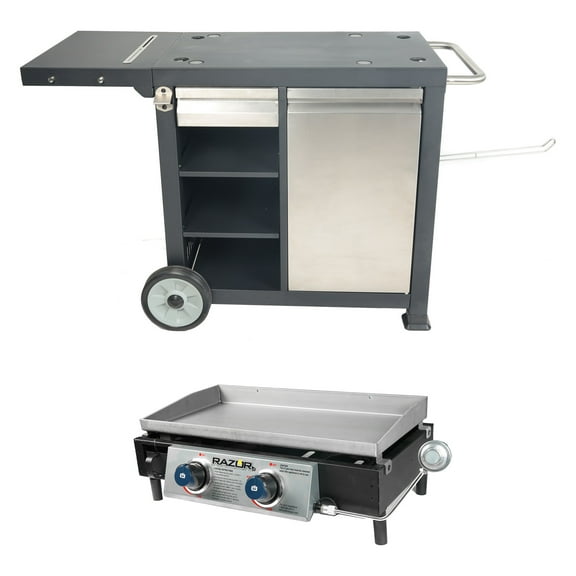 Razor Universal Rolling Prep Cart w/25" Double Burner LP Propane Gas Grill