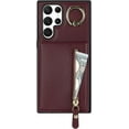 thumbnail image 3 of Samsung Galaxy S22 Ultra Case with Card Holder for Women, Samsung Galaxy S22 Ultra Phone Case Wallet with Credit Card with Ring Kickstand Zipper Shockproof Slim Stand Case - Red Wine, 3 of 9