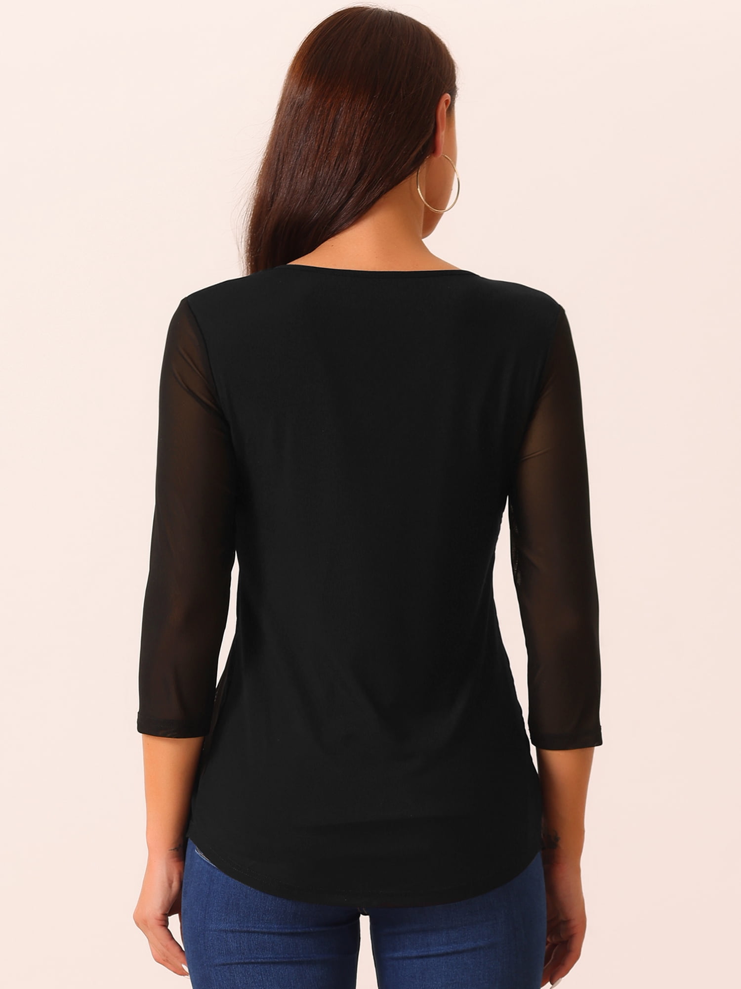 DARING DIVA Pleated Double Layers Mesh Blouse S Black