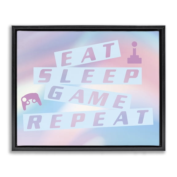 Stupell Industries Contemporary Pastel Eat Sleep Game Black Floating Frame Canvas Art, 21 x 17, by Yass Naffas Designs