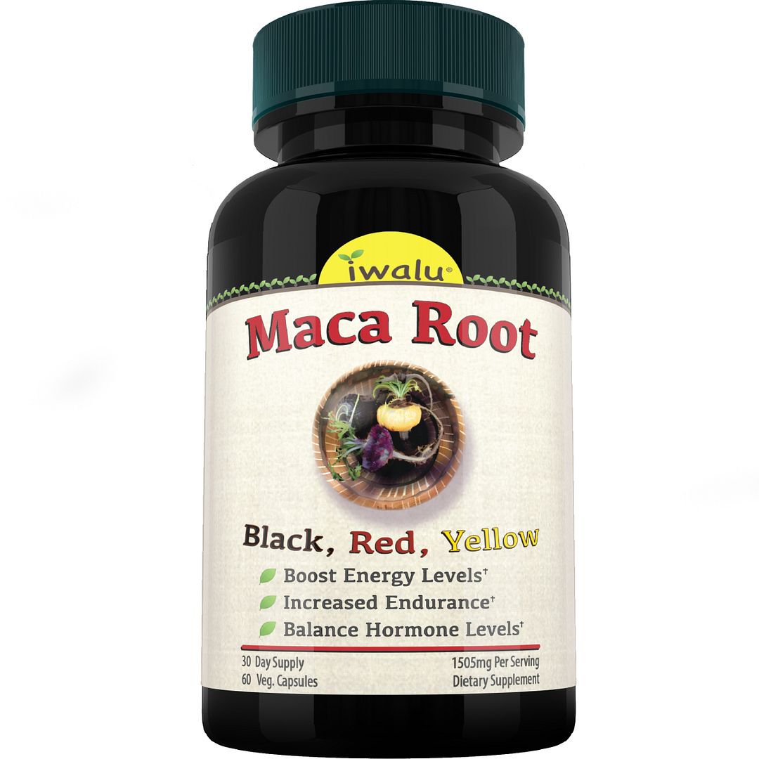 iwalu Organic Maca Root Capsules | Peruvian Black, Red, Yellow | Supports Energy, Endurance, Hormone Balance - 60 Vegan Capsules | NSF Certified & USA Made