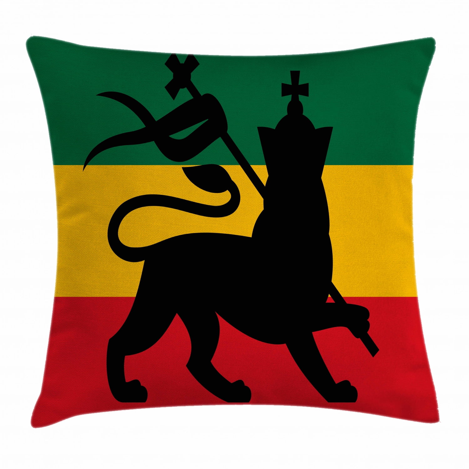 Rasta Throw Pillow Cushion Cover, Rastafarian Flag with Judah Lion on Reggae Music Inspired 
