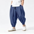 thumbnail image 2 of OSOLU Boys Harem Pants Casual Drawstring Solid Color Pleated Summer Lightweight Tapered Ankle-Tied Pants For Kids 2-14Y Soft Trousers, 2 of 5