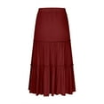 thumbnail image 4 of Ohufall Women's Boho Maxi Skirts Fashion Flowy Casual A-Line Ruffle Swing Long Skirt Summer Solid Pleated Drawstring Elastic High Waist Midi Skirts for Women, 4 of 5