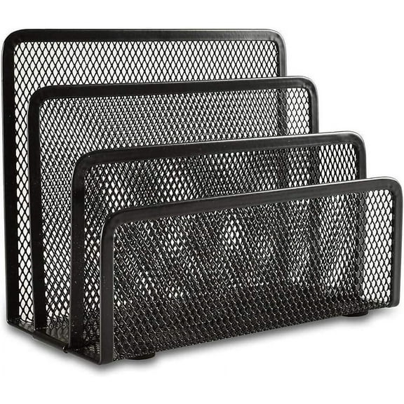 Wattne Letter Sorter Desktop File Holder Organizer Metal Mesh with 3 Vertical Upright Compartments (Black)
