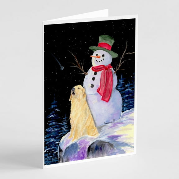 Caroline's Treasures Snowman with Golden Retriever Greeting Cards with Envelopes, 5" x 7" (8 Count)