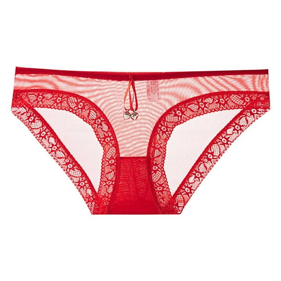 Rohuuque Women's Red Lace Briefs Sheer Panties Lace Mesh Cut Out Breathable Cotton Lined Low Rise Cheeky Underwear Red B