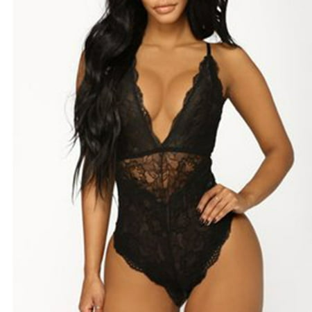 

Starynighty Teddy Lingerie Deep V Lace Bodysuit One Piece Lace Babydoll