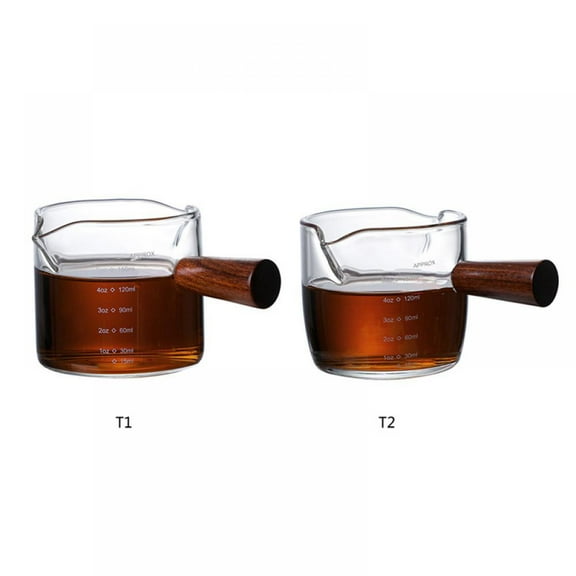 2 Pack Double Spout Measuring Triple Pitcher Milk Cup 150 ml Espresso Shot Glass Espresso Measuring Cup Coffee Replacement Carafe with Handle for Barista Coffee Carafe Milk