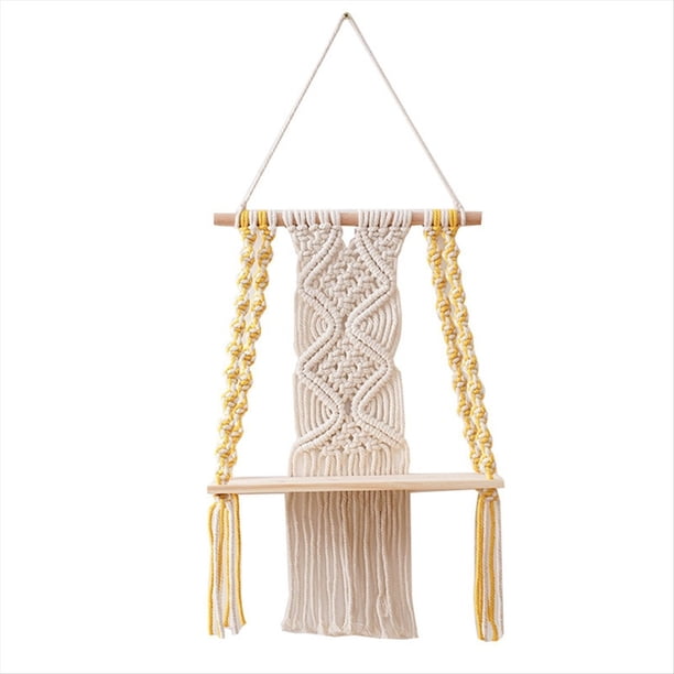Estante Colgante de Pared Bohemio de Macramé de un Solo , Decoración de Estantes Flotantes de Plantas Tejidas de Madera Hechas A Mano, Mini Organizador Elegante