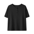 thumbnail image 4 of DxhmoneyHX Womens Waffle Knit Tops Casual Short Sleeve Henley Shirts Half Button Crew Neck Loose Fit Basic Tees Summer T Shirts, 4 of 4