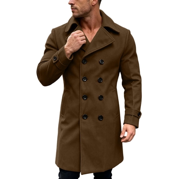 KeShDi Trench Coat for Men Double Breasted Lapel Long Sleeve Jacket Brown L