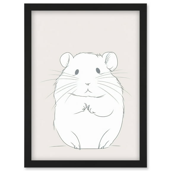 Cute Hamster Portrait Simple Illustration Artwork Framed Wall Art Print A4