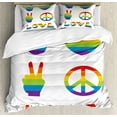 thumbnail image 1 of Pride Duvet Cover Set King Size, Artistic Various Icons in Rainbow Colors Peace Hand Signs Heart Shape Gay Community, Decorative 3 Piece Bedding Set with 2 Pillow Shams, Multicolor, by Ambesonne, 1 of 3