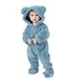 thumbnail image 2 of FAOWME Big Girls Boys Hooded Romper With Pocket Fuzzy Long Sleeve Solid Color Zipper Comfortable Soft Warm Bodysuits Jumpsuits For Daily Wear Blue 18-24 Months, 2 of 4