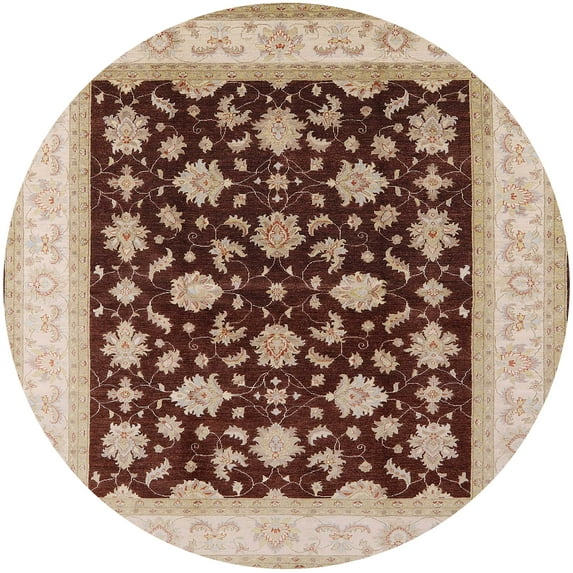Ahgly Company Indoor Round Mid-Century Modern Brown Oriental Area Rugs, 6' Round