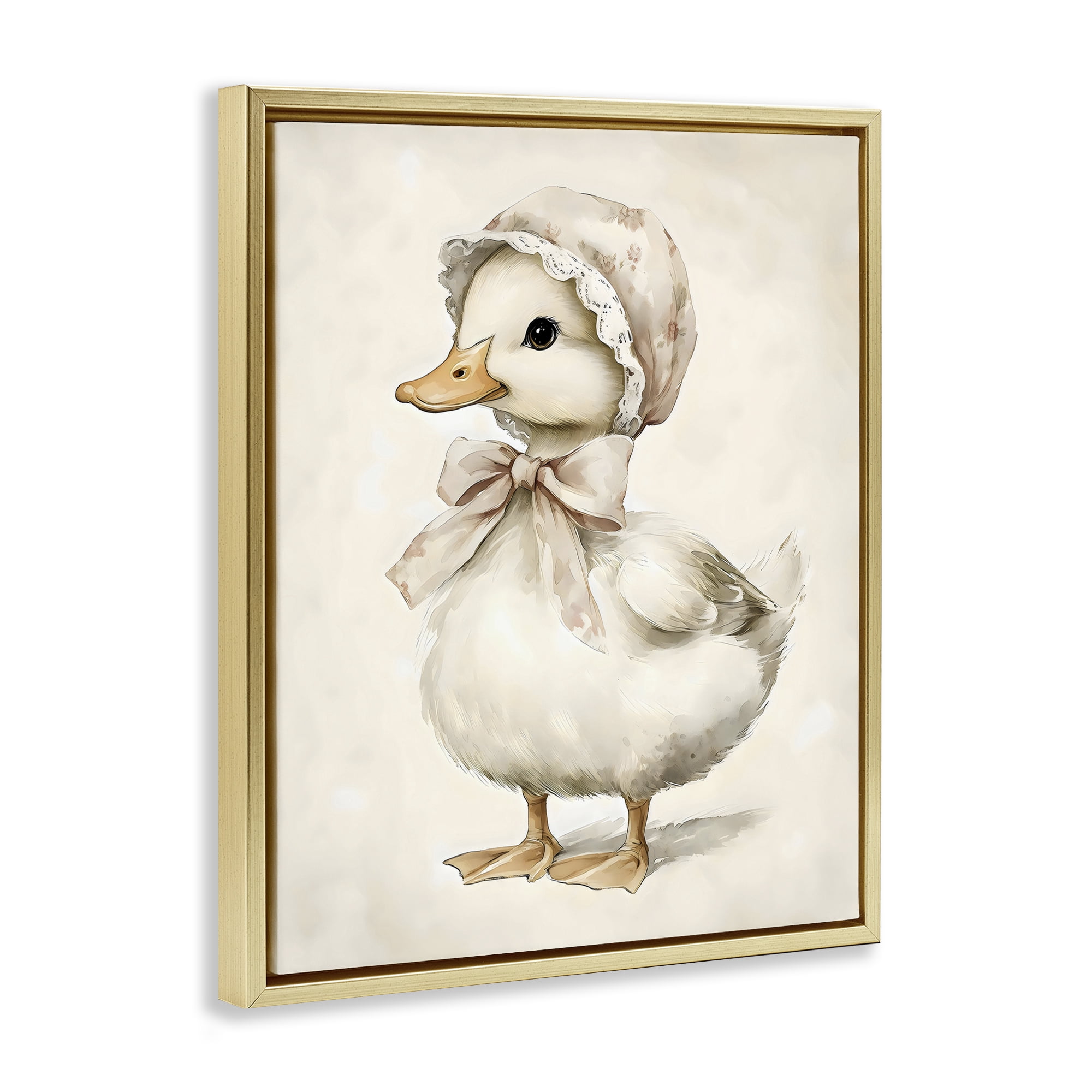 Stupell Industries Duck Wearing Bonnet Gold Framed Floater Canvas Wall Art, design by Arlington Prints