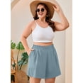 thumbnail image 2 of SHOWMALL Shorts for Women's Plus Size Summer Casual Elastic High Waist Wide Leg Beach Shorts with Pockets Misty Blue 3X, 2 of 10