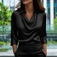 thumbnail image 2 of Aboser Evening Party Shirts for Women Business Casual Cowl Neck Blouses Silky Satin Formal Tops Dressy 3/4 Sleeve Work Shirt Loose Fit Collared Blouse, 2 of 9