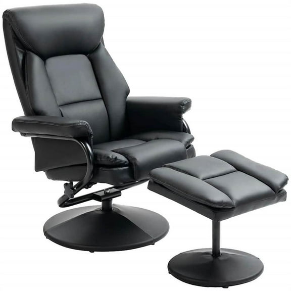 YYAo Chaise Lounge Chair, Chaise Lounge,Recliner Chair w/ Ottoman Swivel, Faux Leather, Black