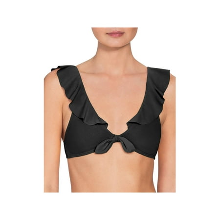 Robin Piccone Womens Ava Ruffled Tie Front Swim Top Separates Black XS