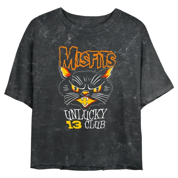 Junior's Misfits Unlucky 13 Club Cat Graphic Crop T-Shirt Black 2X Large