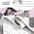 thumbnail image 5 of Davulos Patchwork Quilt Set Full/Queen Size, 3 Pieces Pink Gray Floral Plaid Summer Bedspread Coverlet Set, Soft Microfiber Reversible Lightweight Bed Cover for All Season, 5 of 9