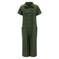 thumbnail image 5 of Clearance!lulshou Jumpsuit Pants for Women Women's Solid Color Casual Short Sleeved Medium Length Linen Shirt Jumpsuit, 5 of 8