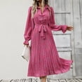 thumbnail image 2 of IROINNID Deals Semi Formal Dress for Women Long Sleeve A-Line Dress V-neck Bandage High Waist Shirt Dress,Hot Pink, 2 of 9