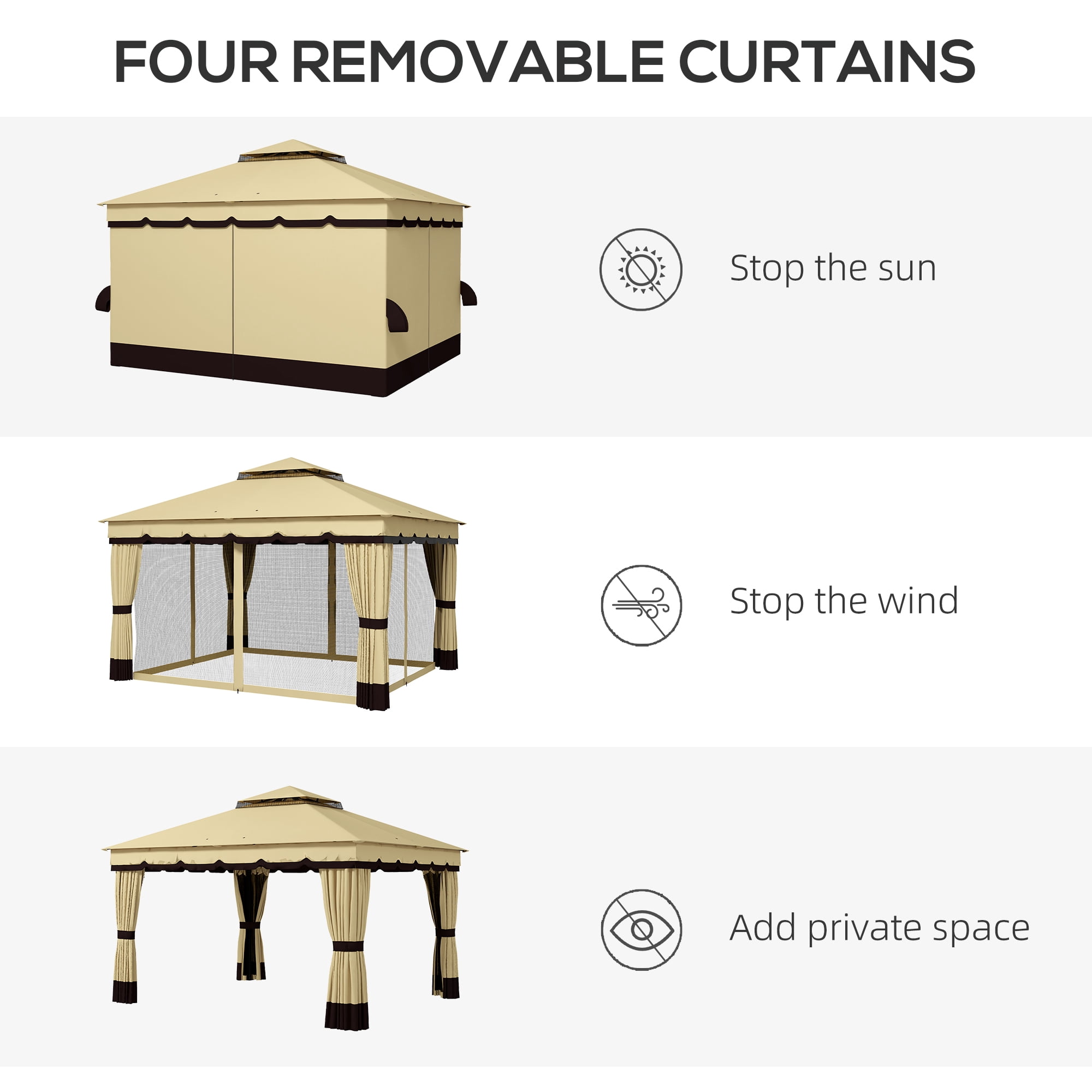 Outsunny 10' x 12' Double Roof Outdoor Gazebo with Netting & Curtains