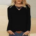 thumbnail image 2 of Womens Tops Criss Cross V Neck Long Sleeve Cotton T Shirts Relaxed Fit Plus Size Fall Winter Base Tees (M, Black), 2 of 5