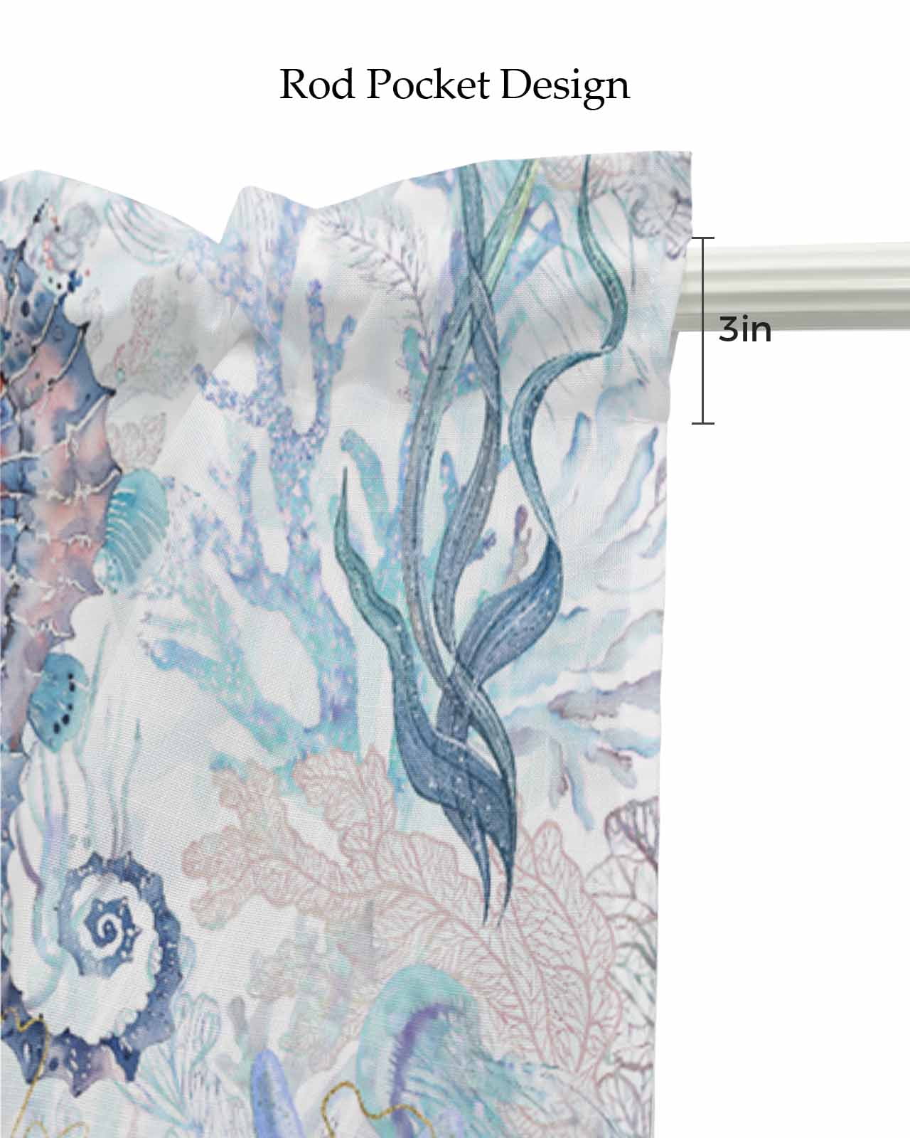 Blue Coastal Turtle Linen Curtain Valance for Bedroom/Bathroom/Kitchen/Office/Living/Dining Room Window,Coral Jellyfish Sea Horse Conch Pocket Topper Drapes Decorative Cafe Drapery Panel 54"x18"