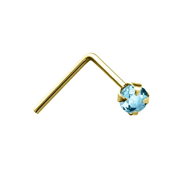 9ct Gold Jewelco London Aqua Blue Crystal Solitaire Claw Set Nose Stud 2mm