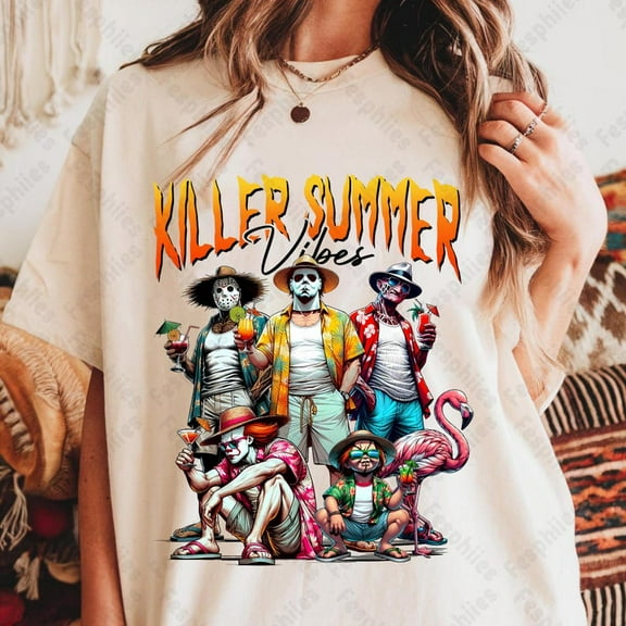 Killers Summer Vibes T-shirt, Horror Movie Summer Shirt, Chillin' Like A Killer Tee, Funny Pool Horror Vacation Design