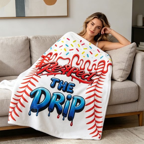 Linnome Flannel Throw Blanket Baseball Print Dessert Sprinkles Soft Cozy for Home Decor 51.18x59.06in