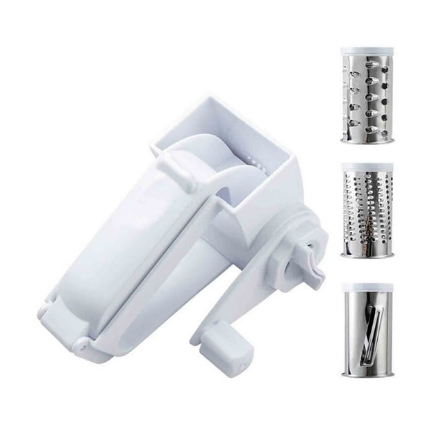 Rallador de queso giratorio con manivela | Rallador de queso multifuncional para cocina con 3 cuchillas extraíbles de acero inoxidable | Plástico ABS duradero | Ideal para queso, verduras y chocolat
