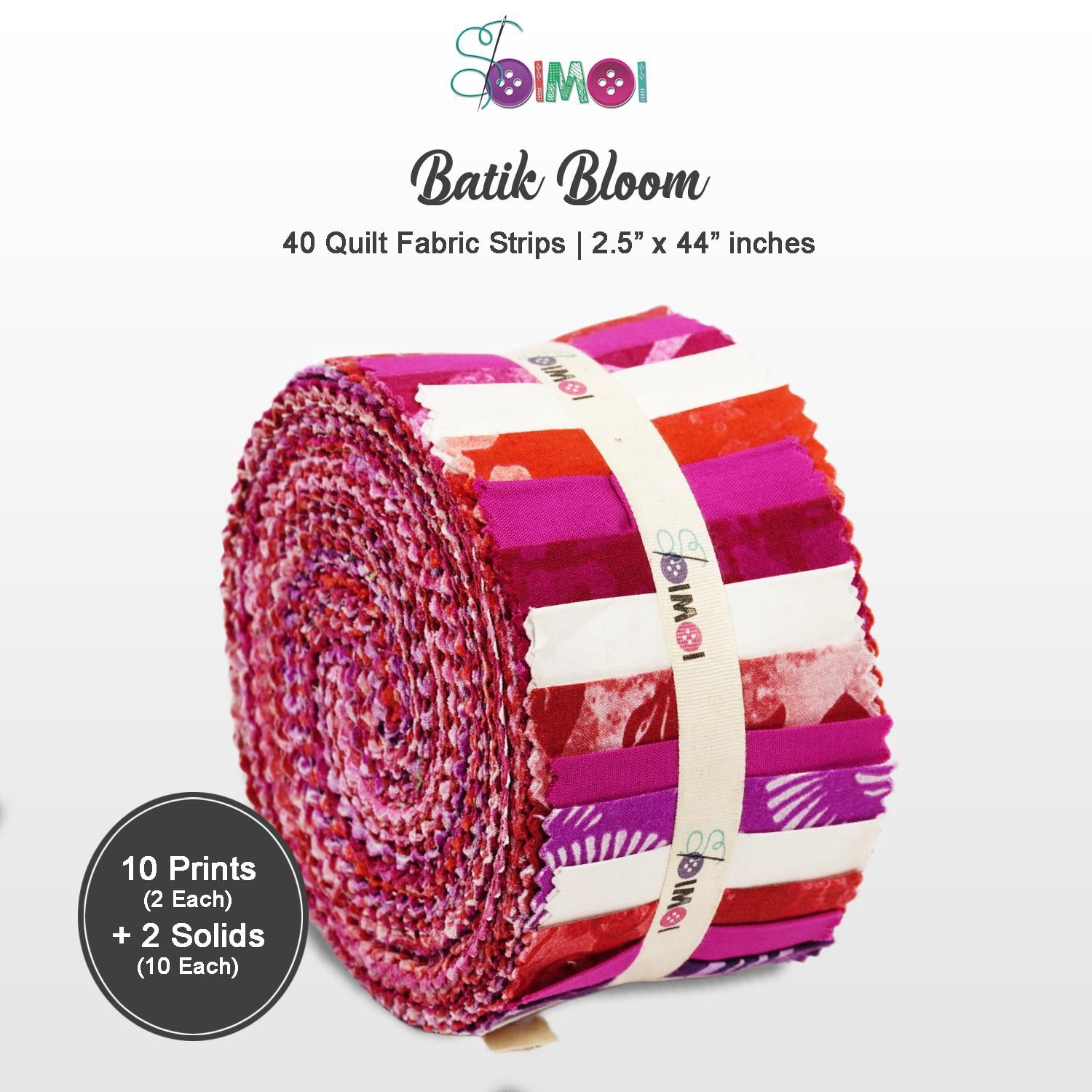 Soimoi Jelly Roll 40 Strip Assorted Bundle, Fabric Strips for Quilting, Crafting, and Sewing, 100% Cotton Fabric Jelly Roll Bundle For Scrapbooking, Precut Quilt Project, DIY Crafts- Batik Bloom