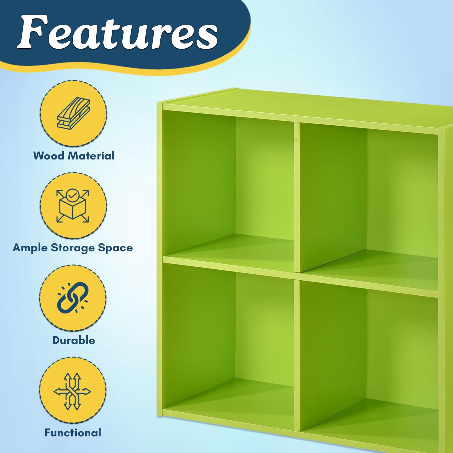 Kings Brand Furniture - 4 Cube Storage Organizer Book Shelf, Toy Storage Organizer for Playroom, Bedroom, Nursery School, Green