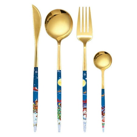

Geruite Eating Utensils Sets Stainless Steel Forks Spoons and Knives Set Christmas Decoration Flatware Set Dessert Spoon Salad Fork Gold Table Knives practical