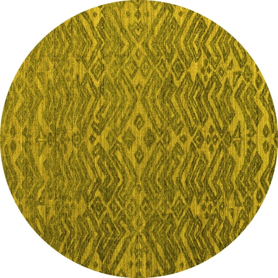 Ahgly Company Machine Washable Indoor Round Abstract Yellow Modern Area Rugs, 6' Round