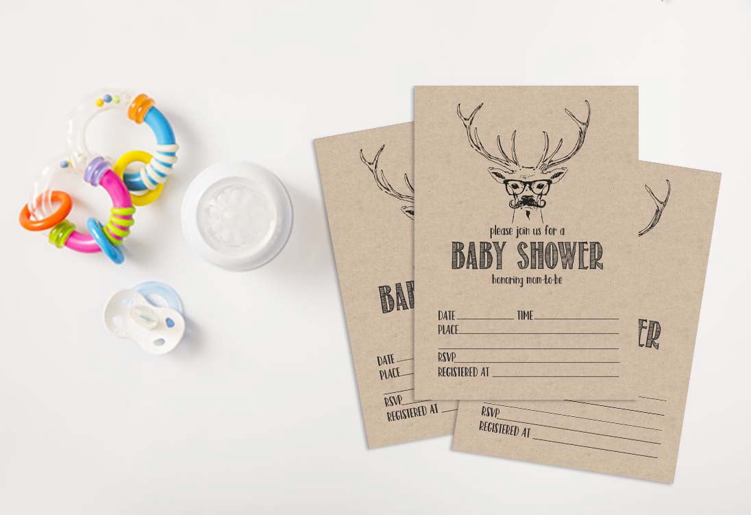 Inkdotpot 30Deer Jungle Animals Baby Shower Rustic Invitation Cards Gender Neutral Fill In Blank Invites