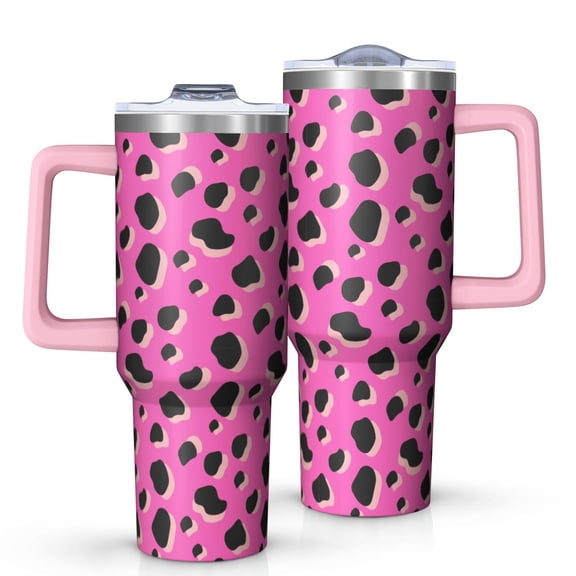 Leopard Print 40oz Tumbler– Stainless Steel Insulated Tumbler with Handle and Straw, Large Capacity Travel Cup for Hot & Cold Drinks