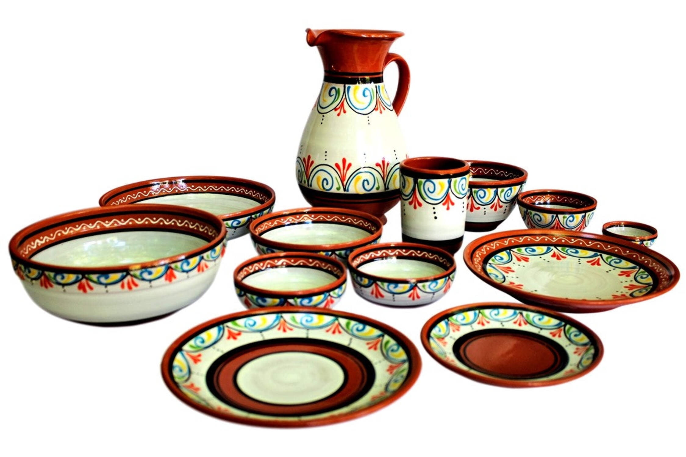 Terracotta White, 2 Quart Pitcher - Hand Painted From Spain