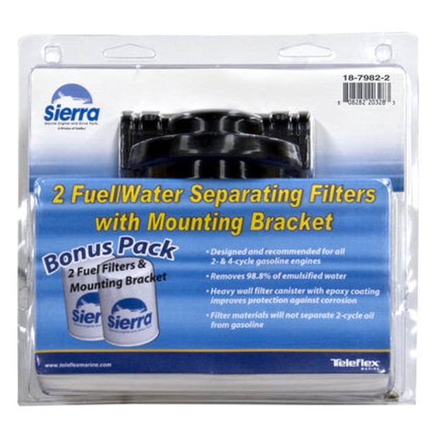 Sierra Marine Fuel Water Separator Filter 18-7982-2 Marine Series; 10 Micron Element; 90 GPH; Aluminum Housing; Tall Filter; 1/4 Inch Inlet/Outlet Size; Fuel Injected Engines; Set Of 2